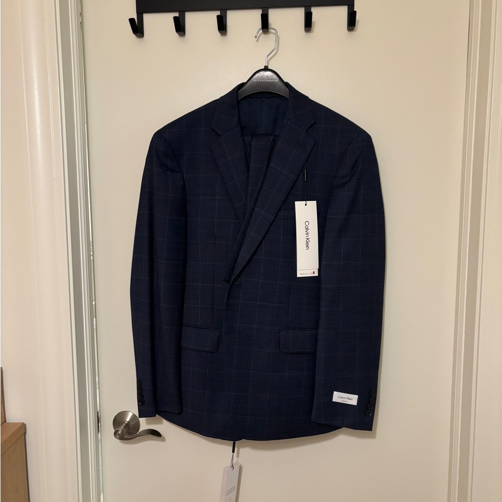 Calvin Klein Dark Navy Windowpane Sport Coat